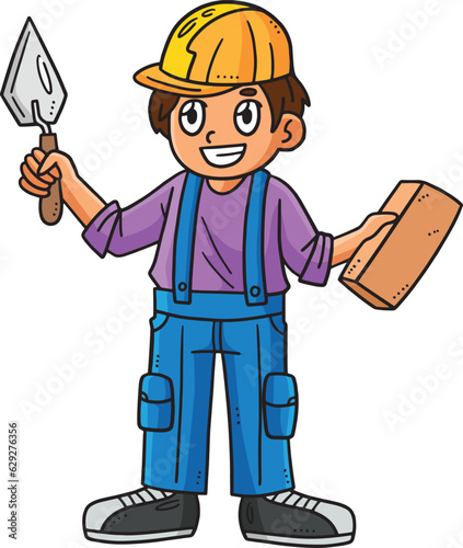 Mason and Bricks Cartoon Colored Clipart 