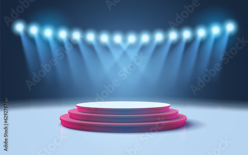 Red carpet podium room, show platform scene, studio presentation. Vector