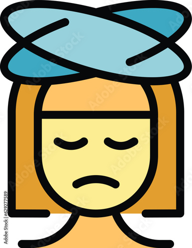 Sad woman icon outline vector. Hormone menopause. Female health color flat