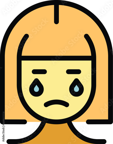 Crying female icon outline vector. Woman hormone. Health balance color flat
