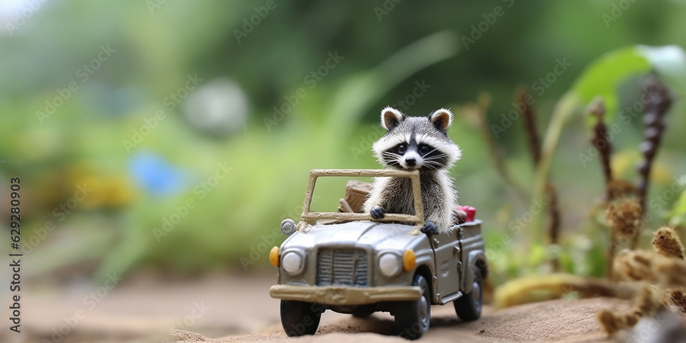 The Adventurous Raccoon: Safari Expedition in a Jeep of Fun AI generated