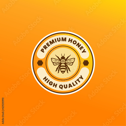 honey bee farm round emblem logo illustration