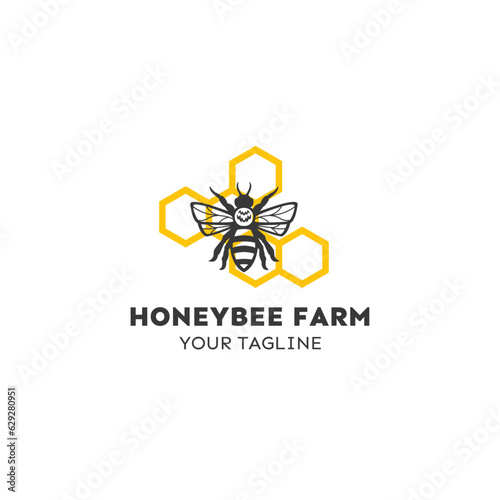 honey bee farm icon logo illustration