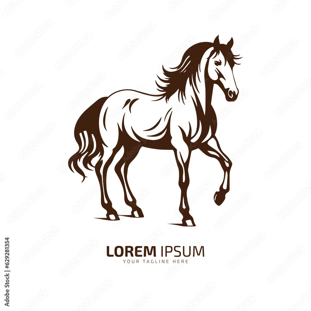 Obraz premium horse logo icon vector illustration design template silhouette isolated symbol yellow horse on blue background.