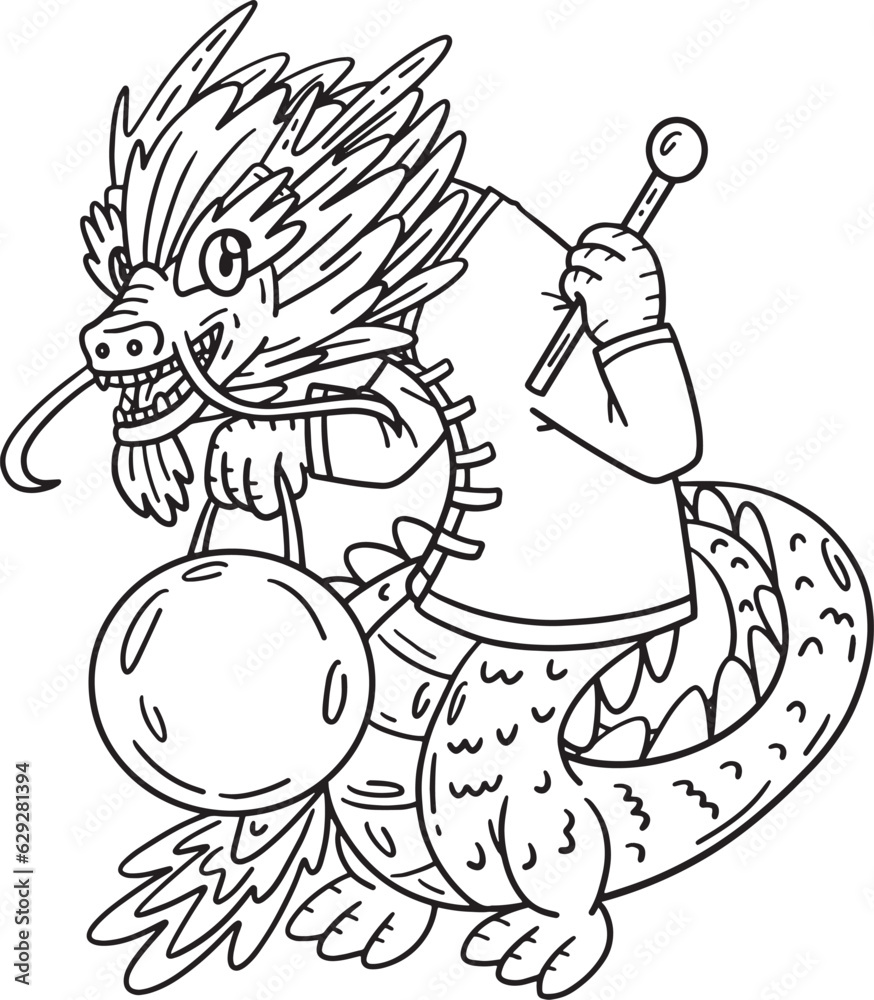Year of the Dragon Holding Gong Isolated Coloring Year of the Dragon Holding Gong Isolated Coloring