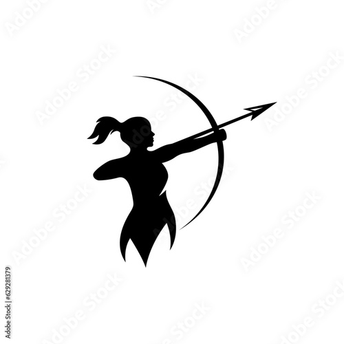 silhouette woman archer icon logo illustration