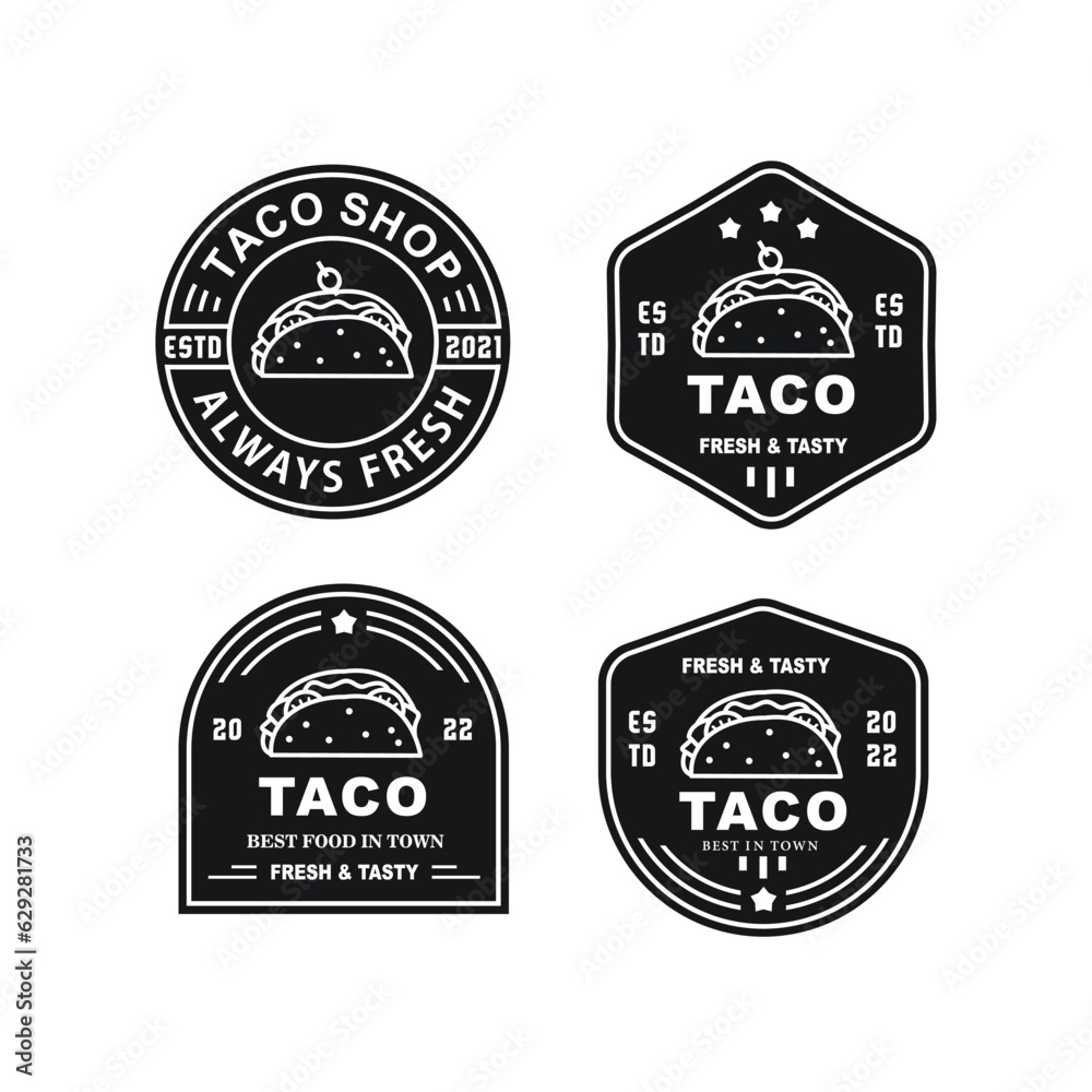 vintage logo minimalis taco for food and cafe icon template vector