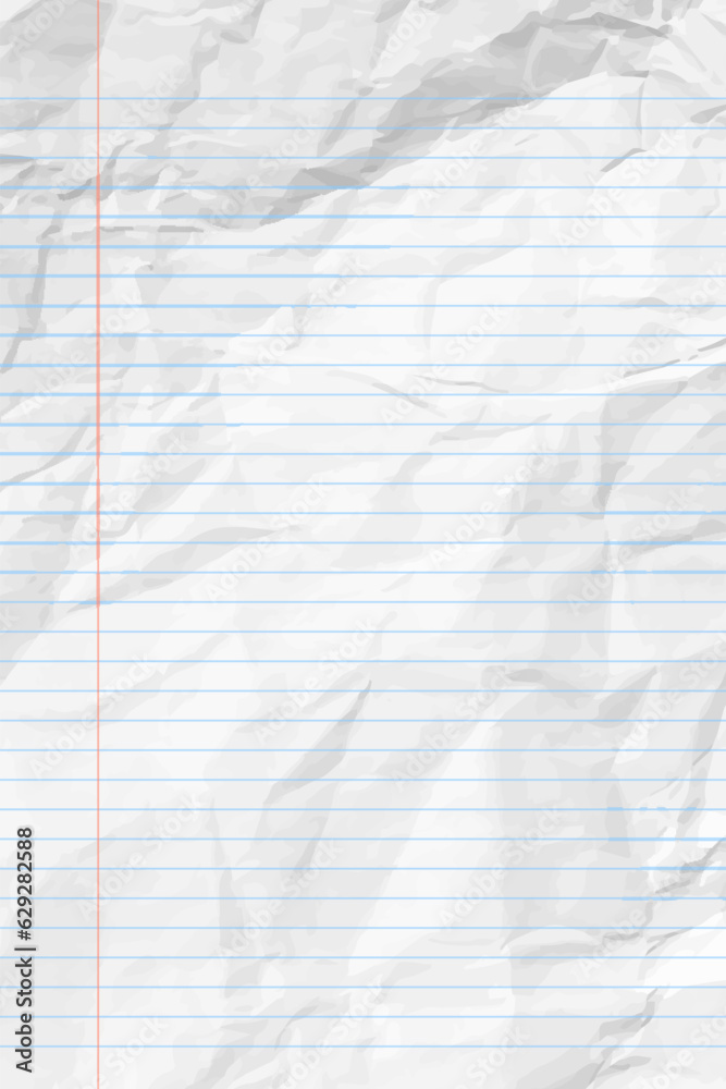 White clean crumpled notebook paper with lines