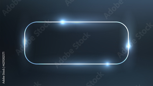 Neon rounded rectangle frame with shining effects