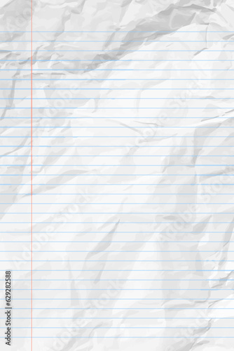 White clean crumpled notebook paper with lines photo