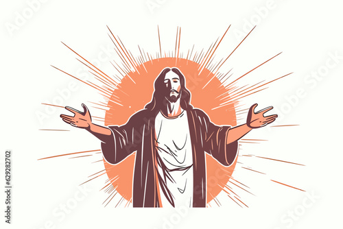 Vector of Jesus with open arms on white background