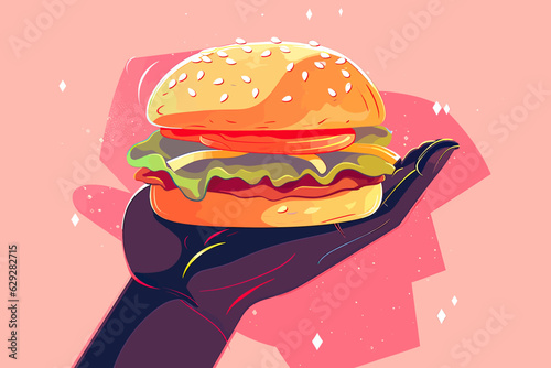 Vector of hand holding burger