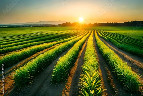 rice field at sunset