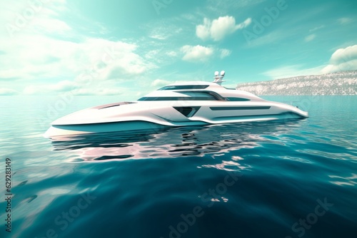 Luxury yacht in the sea. 3d render of a yacht. Generative AI. © Татьяна Петрова