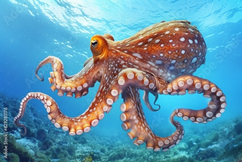 Octopus in the Red Sea. 3D illustration of a marine animal. Generative AI.