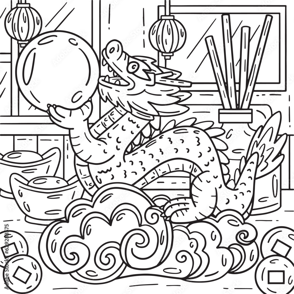 Year of the Dragon with Jade Orb Kids Coloring 