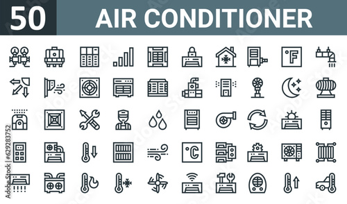 set of 50 outline web air conditioner icons such as air conditioner, cooling, air conditioner, , ceiling, house vector thin icons for report, presentation, diagram, web design, mobile app.