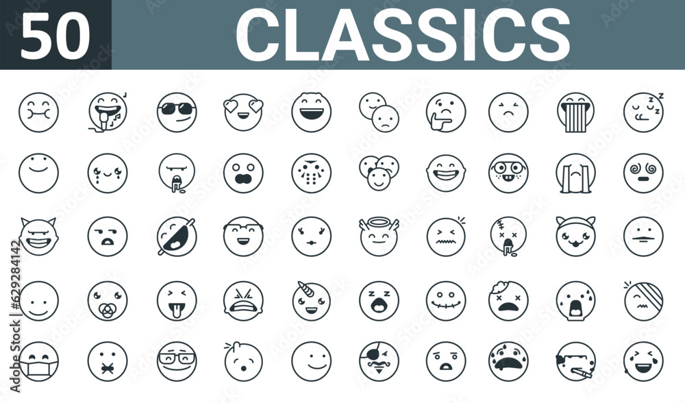 Vetor de set of 50 outline web classics icons such as fat, singer, cool ...