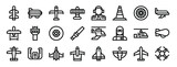 set of 24 outline web aviation icons such as missile, zeppelin, ultralight, wright flyer, pilot, cone, engine vector icons for report, presentation, diagram, web design, mobile app