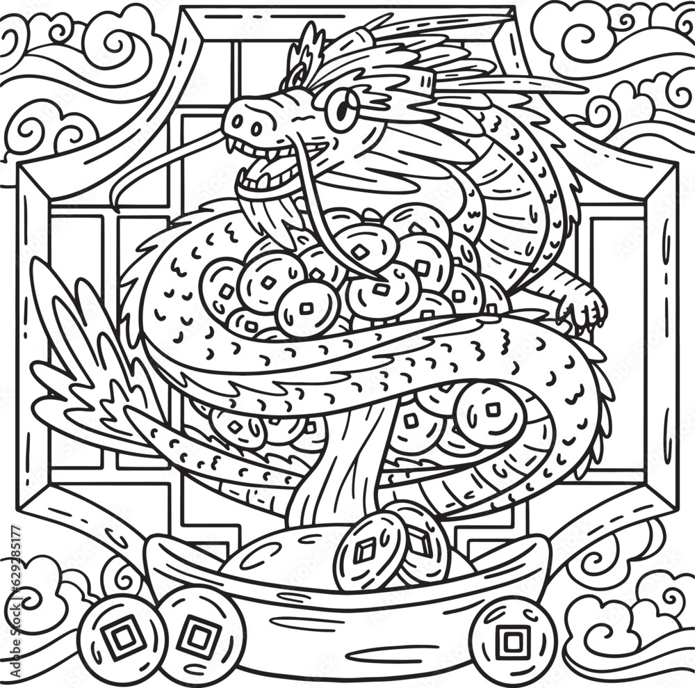 Year of the Dragon Coin Tree Kids Coloring Page