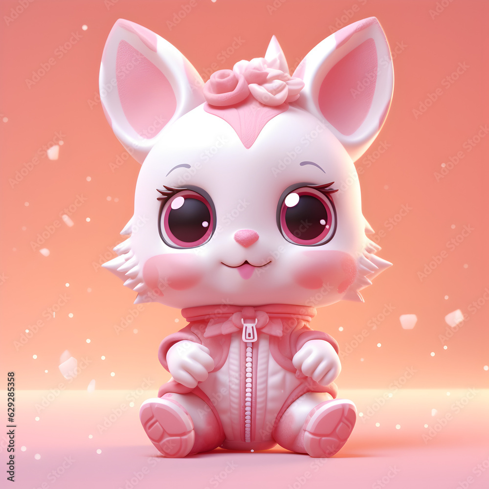 Fototapeta premium Pastel 3d illustration of cute kawaii