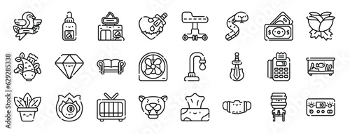 set of 24 outline web tattoo studio icons such as bird, ink, studio, heart, stool, snake, dollar vector icons for report, presentation, diagram, web design, mobile app