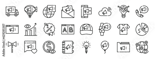set of 24 outline web advertisement icons such as truck, zeppelin, , mail, ad block, cloud, idea vector icons for report, presentation, diagram, web design, mobile app