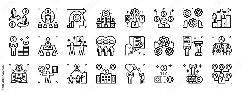 set of 24 outline web business partnership icons such as exchange, company, business, company, support, liability, control vector icons for report, presentation, diagram, web design, mobile app set of 24 outline web business partnership icons such as exchange, company, business, company, support, liability, control vector icons for report, presentation, diagram, web design, mobile app