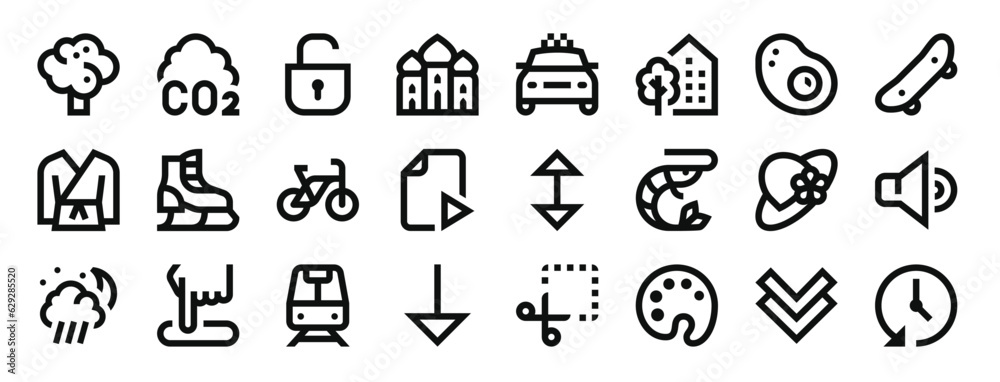 set of 24 outline web miscellaneous icons such as broccoli, co, open padlock, mosque, taxi, building, fried egg vector icons for report, presentation, diagram, web design, mobile app set of 24 outline web miscellaneous icons such as broccoli, co, open padlock, mosque, taxi, building, fried egg vector icons for report, presentation, diagram, web design, mobile app