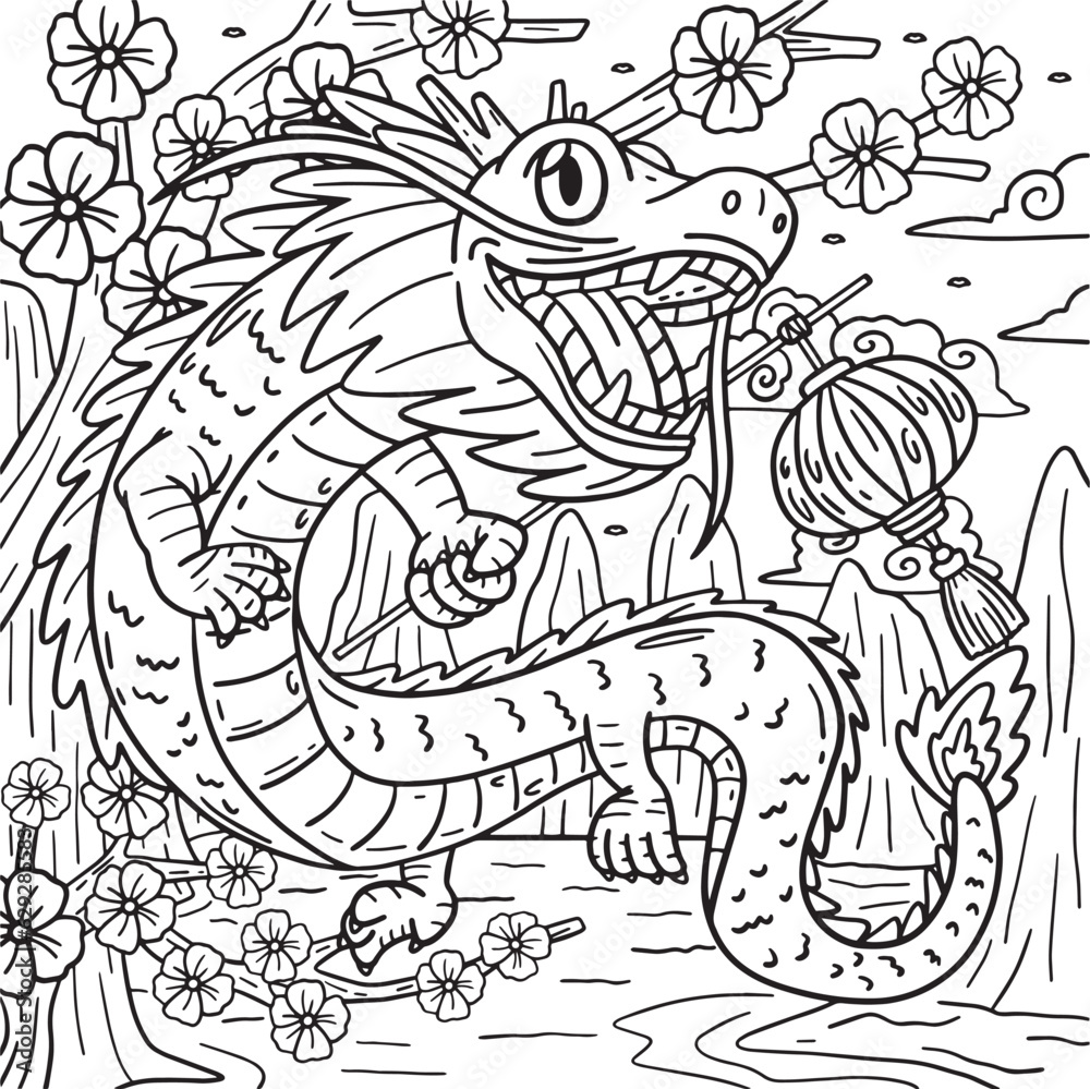Year of the Dragon Holding Lantern Kids Coloring Year of the Dragon Holding Lantern Kids Coloring