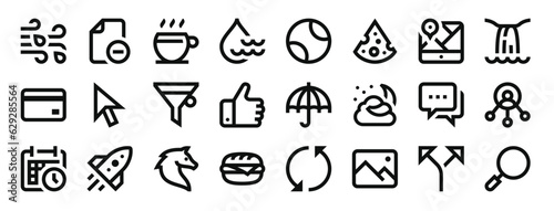 set of 24 outline web miscellaneous icons such as wind, file, coffee cup, humidity, baseball, cheese, map vector icons for report, presentation, diagram, web design, mobile app