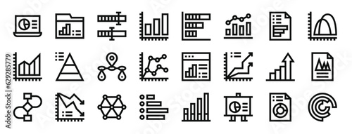 set of 24 outline web analytics icons such as laptop, files and folders, bar chart, bar chart, bar chart, analytics, analytics vector icons for report, presentation, diagram, web design, mobile app