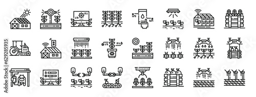 set of 24 outline web smart farm icons such as smart farm, green energy, farming, smart farm, farming, green house vector icons for report, presentation, diagram, web design, mobile app