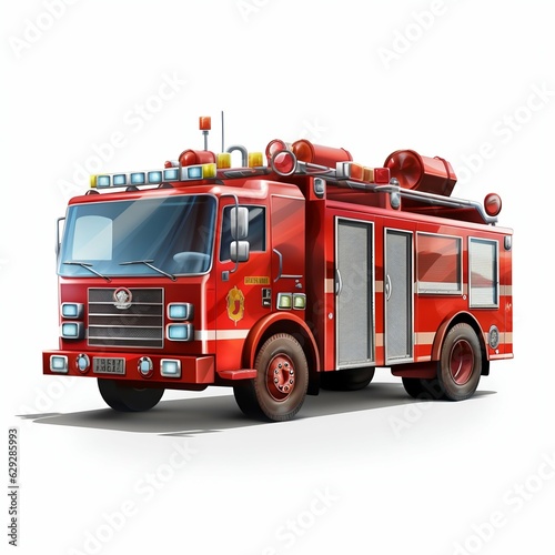 Fire Truck Isolated on White Background. Generative ai