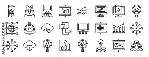 set of 24 outline web analytics icons such as analytics  download  server  analytics  computer  share vector icons for report  presentation  diagram  web design  mobile app