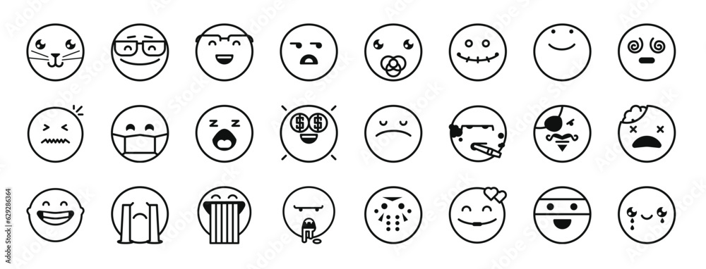 set of 24 outline web classics icons such as cat, nerd, nerd, wondering, baby, dead, happy vector icons for report, presentation, diagram, web design, mobile app set of 24 outline web classics icons such as cat, nerd, nerd, wondering, baby, dead, happy vector icons for report, presentation, diagram, web design, mobile app