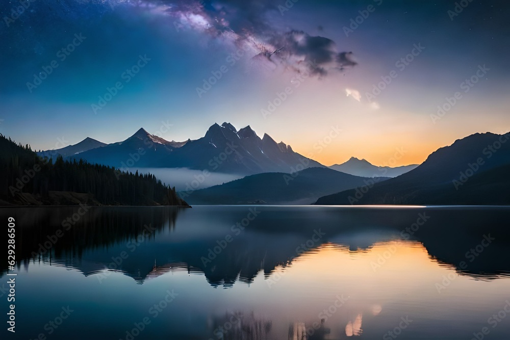 A mesmerizing starry sky over a serene lake