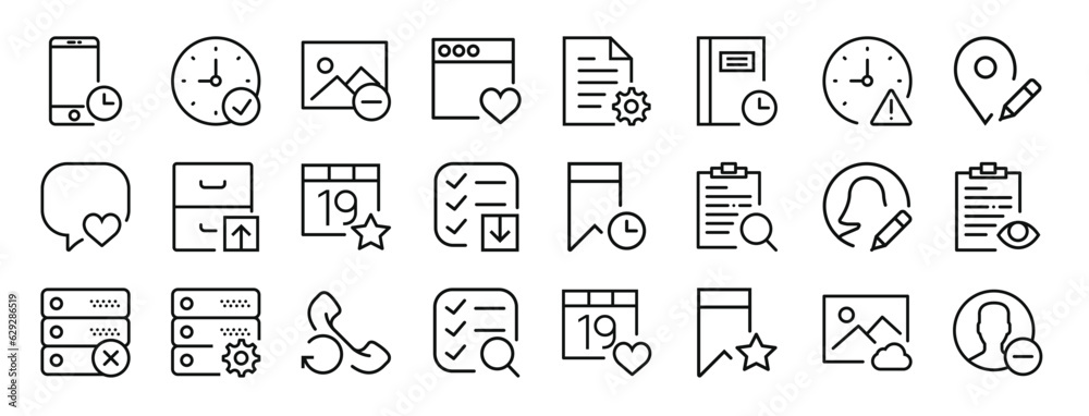 set of 24 outline web interaction set icons such as smartphone, stopwatch, image, browser, file, notebook, stopwatch vector icons for report, presentation, diagram, web design, mobile app set of 24 outline web interaction set icons such as smartphone, stopwatch, image, browser, file, notebook, stopwatch vector icons for report, presentation, diagram, web design, mobile app