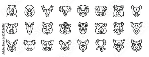 set of 24 outline web animal head icons such as baboon  gorilla  deer  sheep  lion  panda bear  bear vector icons for report  presentation  diagram  web design  mobile app