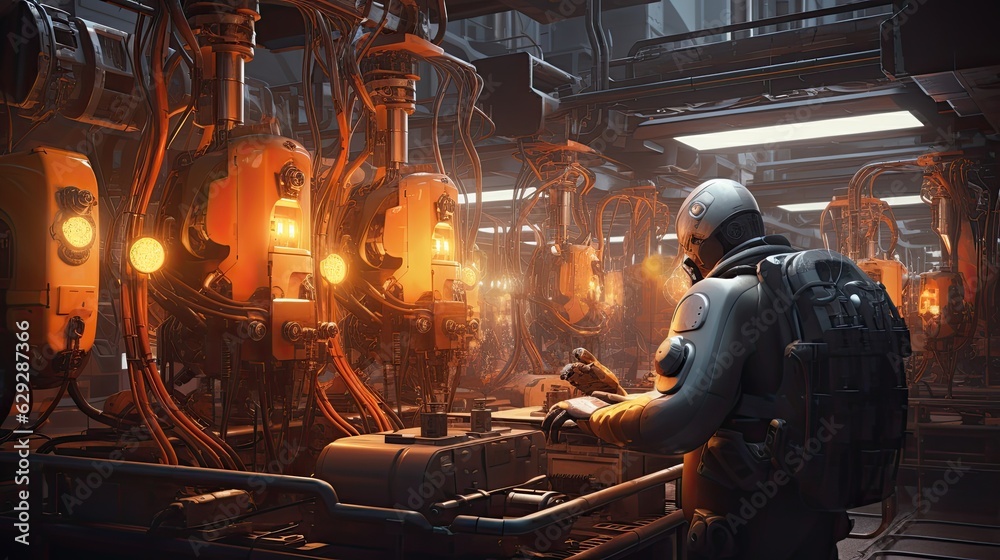 Robots working in industrial factories, Generative AI Robots working in industrial factories, Generative AI