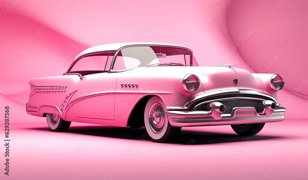Pink color retro classic car  background
