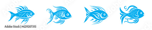 Stylized fish icon set. Vector illustration.