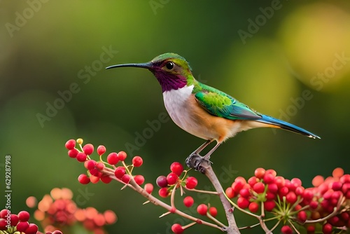bee eater perched on branch , bird on the flower