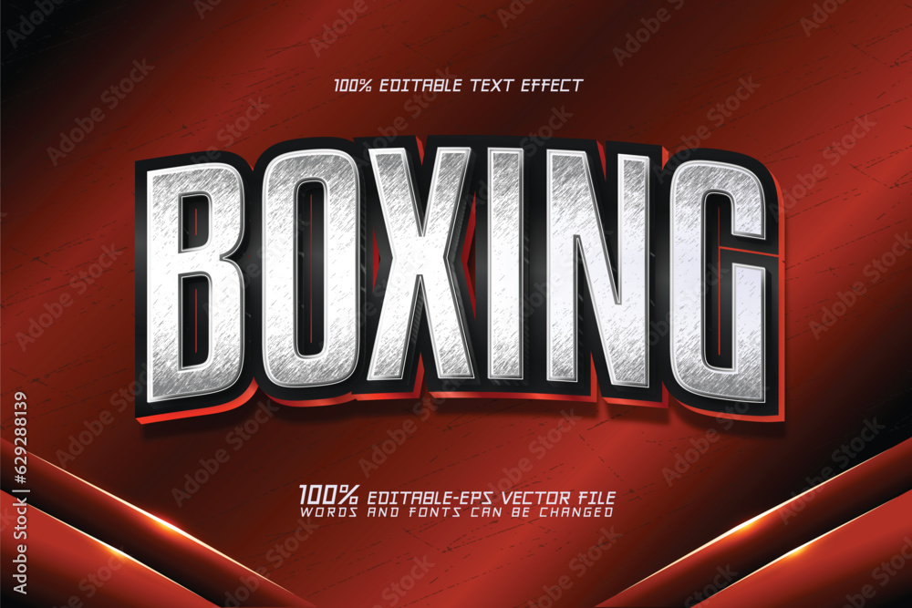 boxing text effect editable silver red style