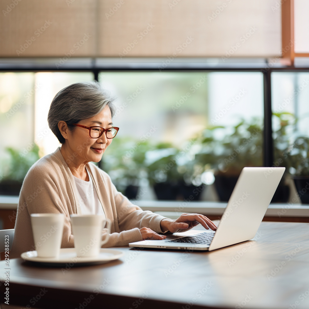 A Mature Asian Woman Embracing Remote Work A Mature Asian Woman Embracing Remote Work