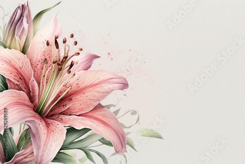 Copy space backdrop of pink lily. Generative AI