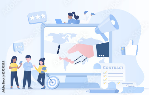 Business and artificial intelligence (AI) technology concept. Collaboration between human and AI robot contract convention agreement. Management, improvement, development for achieve success.