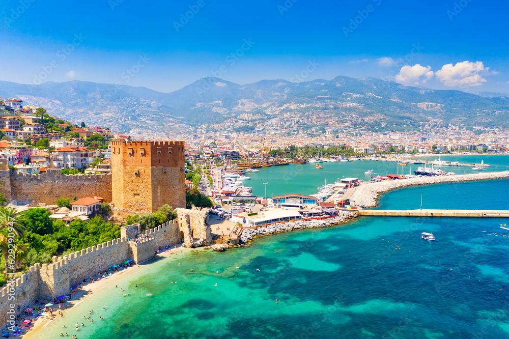 Kizil Kule Red tower and fortress in Alanya, Turkey, Asia.