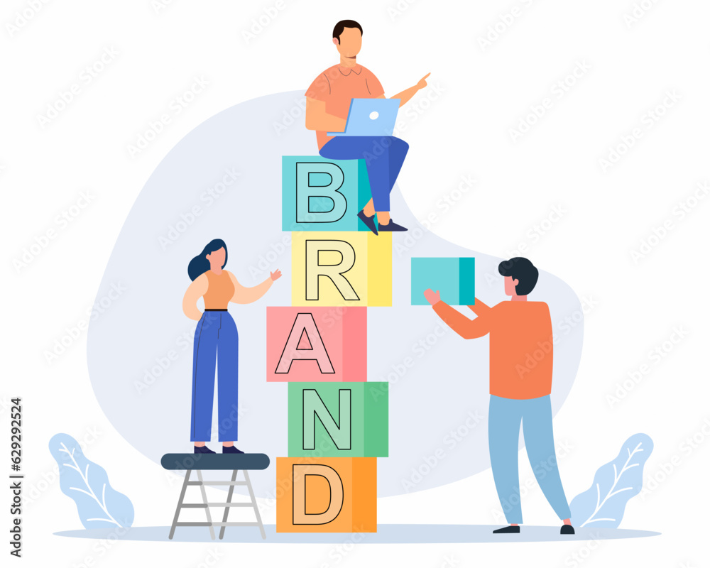 Business team working Together and Build Tower of Colored Cubes Build branding or brand awareness