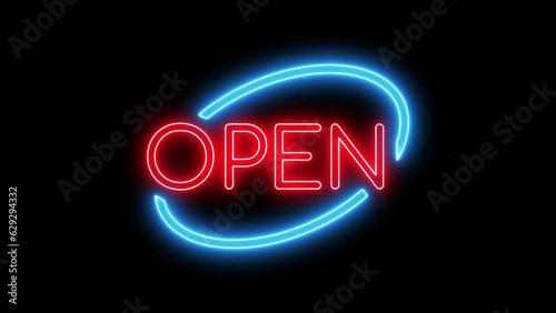 Open Neon sign animation. flicker neon sign